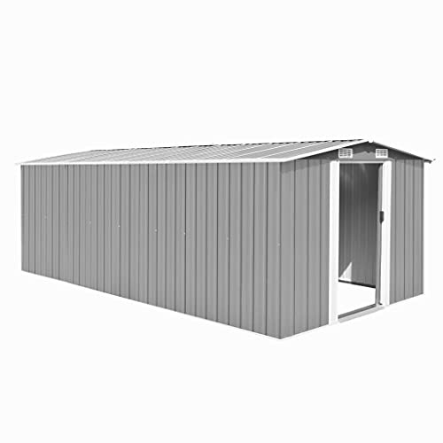 Emmtore Gerätehaus Metall Geräteschuppen Schuppen Gartenhaus Gartenschuppen Lagerschuppen Werkzeugschuppen Gartenaufbewahrung,Grau,257 x 489 x 181 cm