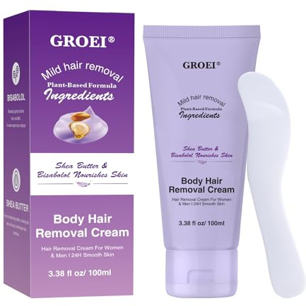 Sanfte Enthaarungscreme, Haarentfernung am Körper & Intimbereich | mit Shea Butter & Bisabolol für 24h glatte Haut für Frauen & Männer, 100ml