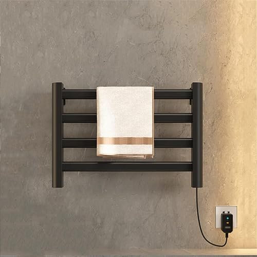 Radiatore Scaldasalviette Elettrico, Scaldasalviette Termostato Intelligente, Portasciugamani Riscaldato for Bagno, Riscaldamento in Fibra di Carbonio, Grigio Antracite, 80 Watt(Black,Left Line)