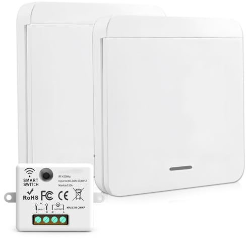 Afenau - Juego de 2 interruptores de luz inalámbricos (230 V, 10 A, con receptor, hasta 200 m, para interior y exterior)