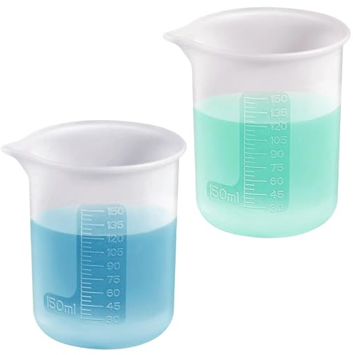 2 Stück Silikon Messbecher 150ML, Waschmittel Dosierhilfe, Wiederverwendbare Waschmittel Messbecher, Dosierkugel Flüssigwaschmittel, Antihaft Mischbecher Mit Skala für Küche, Handwerk Und Labor