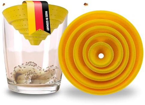 ULROAD Lot de 2 pièges à mouches à fruits, sans poison ni produits chimiques, fabriqués en Allemagne, pour cuisine, salle de bain, camping-car, réutilisable, piège à mouches à fruits, embout pour