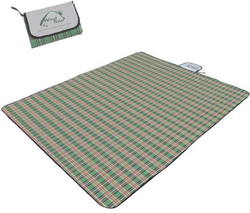 Wind Tour Waterproof Picnic Blanket with Carry Strap - Foldable Sandproof Outdoor Mat for Camping, Beach, Park - 59 x 71,Green(Single Mat)