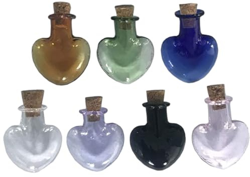 LOLIPPYY 7 Frascos de Vidrio Forma de Corazón Decorativos, Tapa de Corcho, Ideales para Souvenirs y Almacenamiento de Recuerdos en Madera y Vidrio