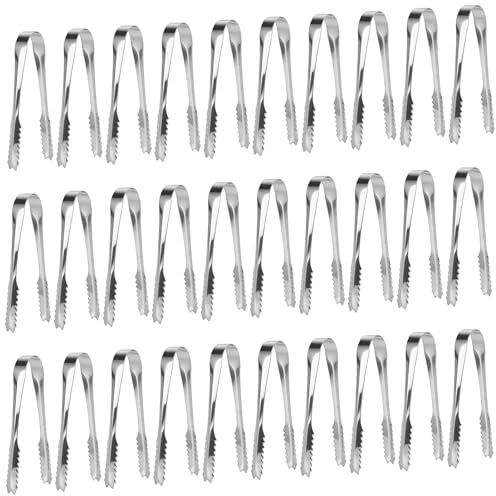 KOHAND 30 PCS Stainless Steel Ice Tongs, 15 CM Mini Sweet Serving Tong for Food Candy Kitchen Wedding Party Buffet, Silver