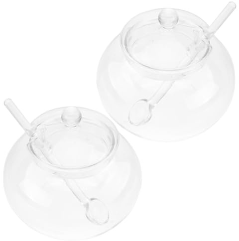 DECORNIJIA Tarros de Vidrio Azucarero Resistente y Ecológico para Condimentos con Cuchara y Tapa Juego de 2 para Almacenamiento en Cocina