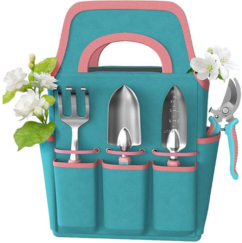 Ensemble d'outils de Jardinage 6 pièces, Outils à Main de Jardinage en Acier Robuste avec Sac Rangement et Gants en Caoutchouc antidérapants, Cadeaux Jardin pour Femmes