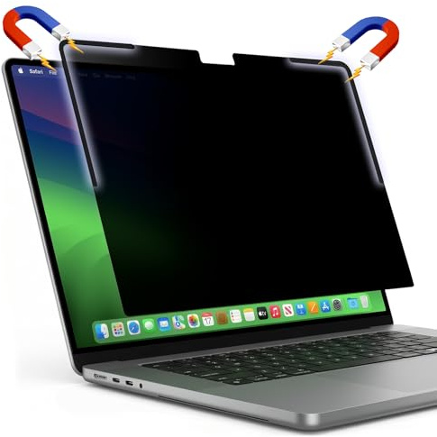 Afterplug Removable Magnetic Privacy Screen Filter for MacBook Pro 14.2 Inch (M1-M5, Pro, Max, 2021-2026), L-Shaped Strips for Secure Attachment, Anti-Glare & Blue Light Blocking