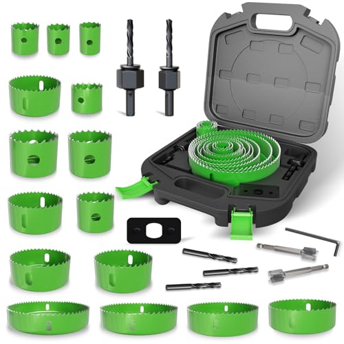 METOTY 24-teiliges （19-152mm）Bi-Metall Lochsäge Set,Karbidstahlschneider für Holz, Gipskarton & Kunststoff | Ultrascharfe Zähne | Schnellwechselbar | Inklusive Dorn & Hex Key