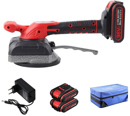 Machine à carrelage vibrante 21V,Machine à Carrelage Electrique 5 Vitesses,Manuel Machine à Carrelage Ventouse Carrelage Electrique,pour Sol Carrelage mur (Rouge)