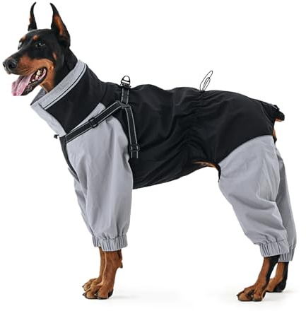 IECOii Hundemantel regendicht Full-Body 4-Leg mit Bauchschutz,versteckte Kapuze,Reißverschluss und eingebautem Geschirr – Hunderegenmantel wasserdicht,Winterfest,Windproof,für Spaziergänge,Outdoor