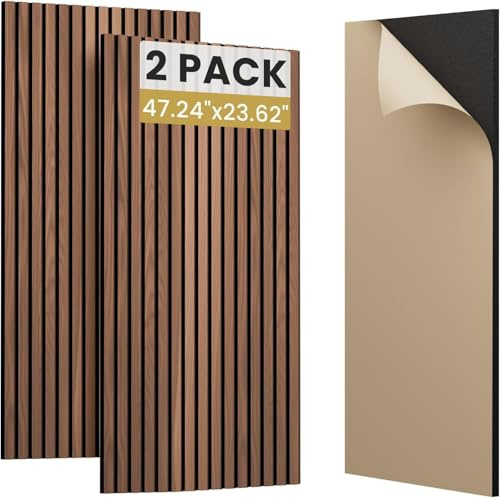 Acoustic Wall Panels – Peel and Stick Wood Slat Soundproofing Panels for Home, Office, Studio and Living Room, Decorative Wall Panels, Easy to Install (Walnut wood color, 60 * 120cm)