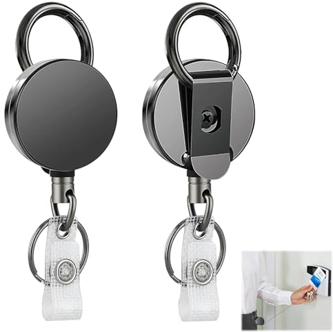 2PCS Portadocumentos Retráctil con Llavero Extensible, Llavero Retráctil para Tarjetas de Identificación, Antirrobo Extensible con Clip Metálico y Mosquetón, para Oficina, Hospital, Trabajo