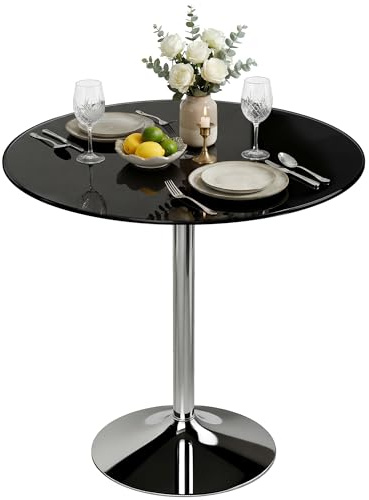 HOMCOM Round Bar Table with Steel Frame for 4, 80 x 80 x 77cm, Black