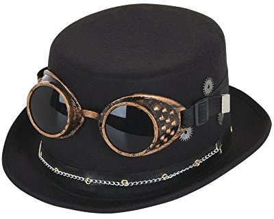 Bristol Novelty BH673 Steampunk Zylinderhut mit Brille und Ausrüstung, Herren, Schwarz, Einheitsgröße