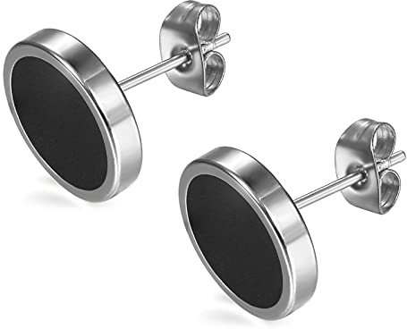 Flongo Ohrstecker Knopf, 6~12mm Edelstahl Ohrstecker Rund Gestüt Stecker Ohrringe Ohrhänger Fake Tunnel Fake Plug Illusion Fakeplugs Schwarz Silber Elegant Herren, Damen Ohrschmuck