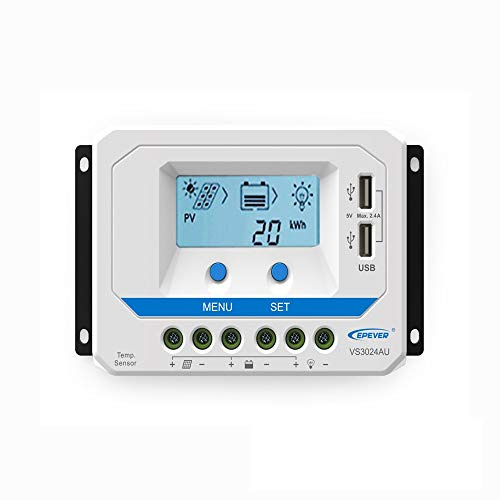 EPEVER PWM ViewStar VS-AU Series Solarladeregler Charge Controller 10-60A, 12V/24/36/48VDC mit LCD Dispaly und 2x USB-Anschluss, Common positive Erdung