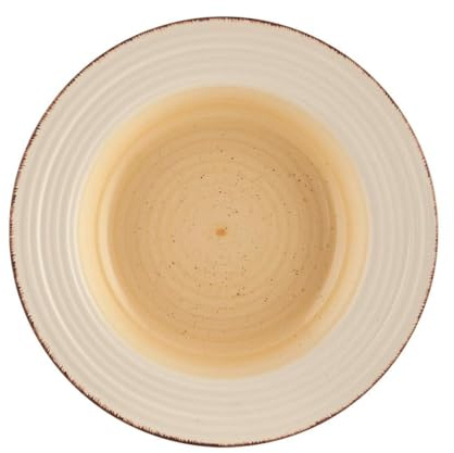 Home Tierra Set 6 Piatti Fondi, Stoneware, Dipinti a Mano, Avorio/Marrone, 22.5 cm