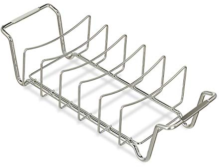 Relaxdays Rippchenhalter 2in1, Bratenkorb zum Grillen, BBQ, Rib Holder, multifunktional, für Spare Ribs, Stahl, silber, 11.5 x 44.5 x 18.5 cm