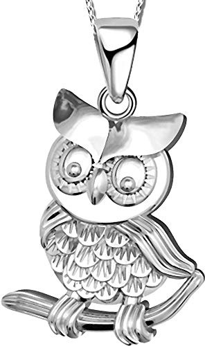 FANTASTIC NAILS COSMETIC COLLECTIONS Damen Eule Halskette mit Anhänger echt 925 Sterling Silber Tiere Geschenk Idee Frauen beste Freundin Oma K508 + Organzabeutel 50cm