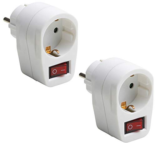 Meister Adapter 1-vägs – 2 stycken i set – med Schuko-kortplats – belyst strömbrytare – vit – IP20 inomhus – energibesparande användning/uttagsadapter/Schuko-kontakt/7445050