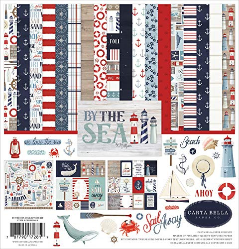 Carta Bella Paper Company By The Sea Collection Kit paper, red, blue, navy, teal, cream 12-x-12-Inch