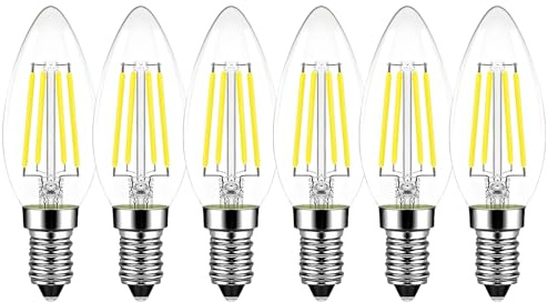 HUAMu 6er Pack E14 LED nicht dimmbar 4W Kaltweiß 6500K, C35 gebogene Flammenform, Vintage LED Kronleuchter Glühbirnen, 40w Kandelaber Halogenlampe, LED Candle Filament Bulb Light