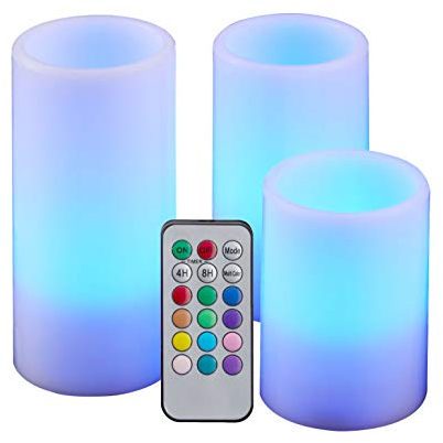 Spetebo LED Echtwachs Kerzen mit Timer und Fernbedienung - 3er Set - Farbe einstellbar flackernde Kerze Deko Farbwechsel und Funktionen