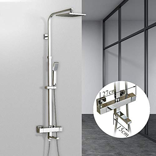 Wieoc Conjunto de grifo de ducha de baño Grifo de ducha termostática con cabeza de ducha ABS de 8 pulgadas y cabeza de mano
