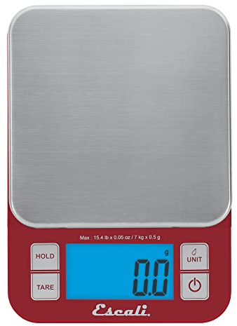 Escali SQ157R Balance de Cuisine Nutro, Balance Numérique Pour Cuisiner, Accessoires Cuisine, Ideal Pour Dosages, 6,8 kg (15 lb), Rouge, 20,3 x 14,6 x 3,2 cm