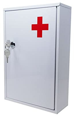 AuraHome® Secure Medical Storage Lockable Box First Aid Medicine Emergency Metal White Gloss Bathroom Cabinet Wall Mounted Safe Secure Medicine & Valuables complete with fixings & 2 keys
