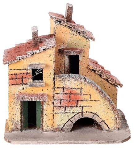 Häuschen mit Treppenaufgang und flachem Rundbogen im Erdgeschoss, für 3 cm Krippe, 15x15x10 cm