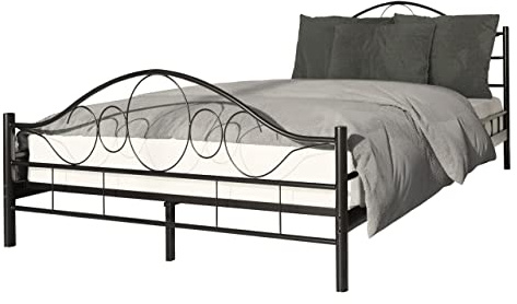 Mirjan24 Metallbett Kaziro, Bettgestell mit Lattenrost, Gästebett, Bettrahmen, Rahmen aus Metall mit Kopf-und Fußteil, Metallgestell mit Lattenrost bis 250 kg (Schwarz, 160 x 200 cm)