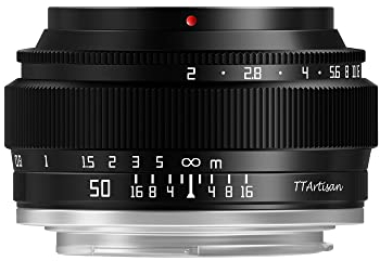 TTArtisan 50mm F2 Objectif d'appareil Photo Manuel Plein Cadre Design Compact Poids léger Longueur focale Standard pour Monture Sony E
