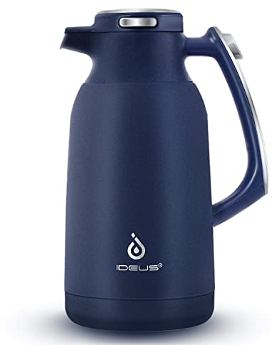 IDEUS Thermoskanne 2l, Edelstahl Doppelwandige Kaffeekanne Vakuumisolierung Isolierkanne Warmhaltekanne Teekanne für Kaffee, BPA-frei, Blau