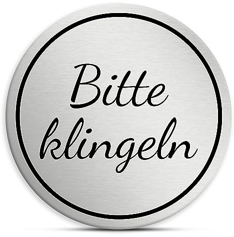 Bitte klingeln Schild rund, 7cm in silber, selbstklebendes Klingelschild aus Acryl für draußen, wetterfest und UV-beständiges Hinweisschild