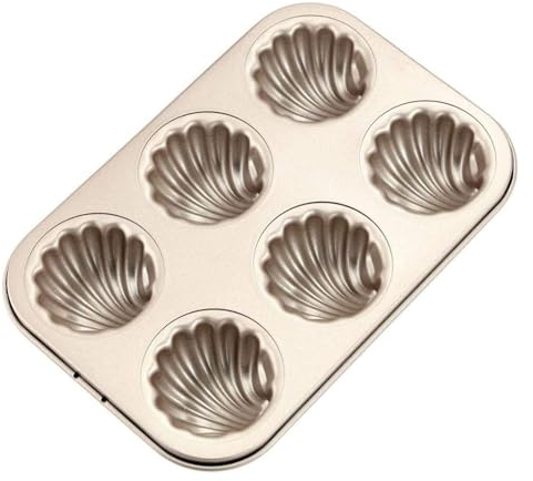 KUKUUU Moldes para hacer manualidades, bandeja para hornear artesanía, molde de 6 cavidades, molde de madeleine antiadherente, esférico, vieira, Madeline, utensilios para hornear, mantequilla,