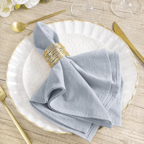 MLMW Silberblaue Leinen-Stoffservietten, Set mit 6 Feiertagen, Abendessen, Baumwollservietten, waschbar, 40,6 x 40,6 cm, für Hochzeit, Party, Babyparty, Brautparty, Geburtstag, Tischdekorationen