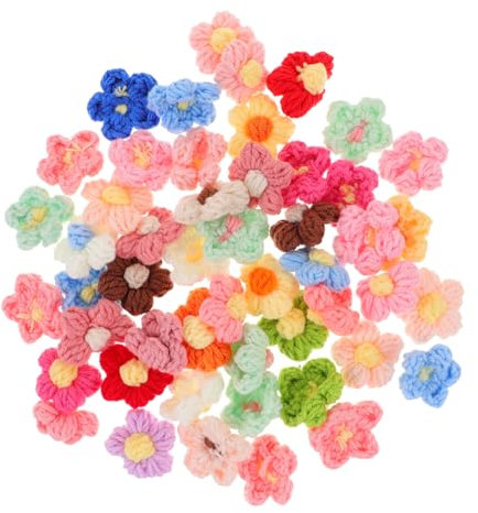 Lurrose Gehäkelte Blumenaufnäher Aus Wolle 50 Stück Selbstgemacht Kleidung Dekoration Handgefertigte Florale Wollblumen Patches Zum Nähen Für Kleidung Taschen Und Bastelarbeiten