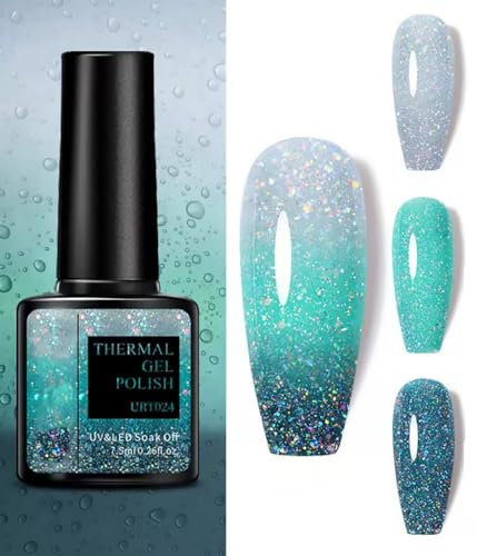 Colour Changing Gel Nail Polish, Gel Nail Polish with Thermal Temperature Color Changing Diamond Glitter Reflective nail Polish Long Lasting Glossy for DIY Nail Art Manicure at Home Salon (24#)