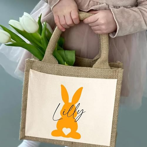 Generisch Personalisierte Ostertasche 3x Osterbeutel Osterhase Nachhaltige Jute-Tasche Geschenk-Tasche Jute-Beutel Einkaufstasche aus 100% Jute und Baumwolle