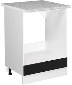 Vicco Oven housing cabinet Raul, Black high gloss/White, 60 cm, WT Marble