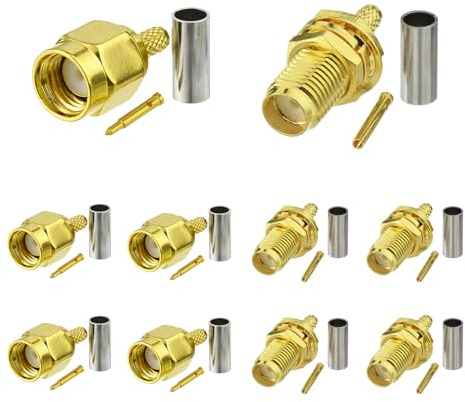 Eightwood SMA Crimp Set SMA Stecker SMA Buchse Crimp Stecker Set SMA Stecker Einbaubuchse 10 Stück für RG316 RG174 RG188 LMR100 verlustarmes Koaxialkabel Pigtail