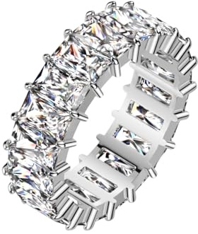 beyoutifulthings® Damen-Ring Zirkonia Baguette-Schliff Silber Clear Edel-stahl 6,6-mm breit Band-Ring Eternity-Ring Herren-Ring 52 (16,6)-59(18,8)