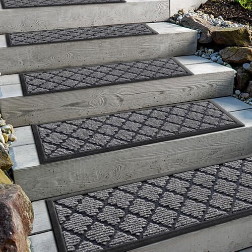 Aucuda 6er Set Stufenmatte Außen Gummi, 76 x 22 cm rutschfest Treppenmatten | Graue Antirutschmatten & Gummimatte, Wetterfest & Rutschfest, für Stufe, Treppe, Fußmatte, Stiegen, für Outdoor Aussen Sommer