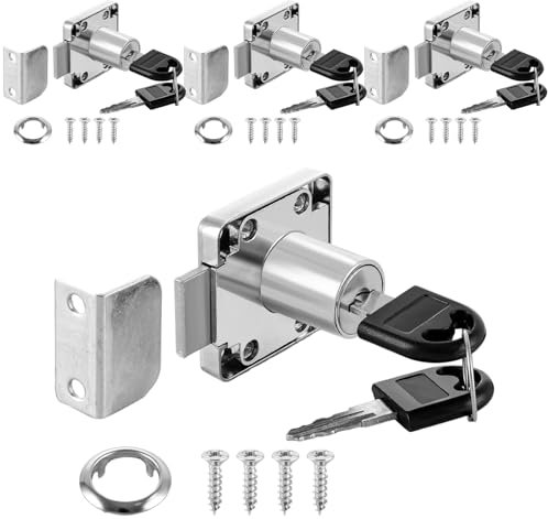 Aselected 4 Piece Cam Lock 22mm Security Cabinet Lock with Key Security Drawer Lock Cylinder Zinc Alloy Locker for Furniture Household Office Mailbox Drawer Cupboard Cabinet Silver