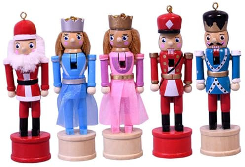 Cabilock 5pcs Wooden Xmas Nutcracker Ornament Hanging Puppet Decor for Christmas Tree Party Desktop Wood Nutcracker