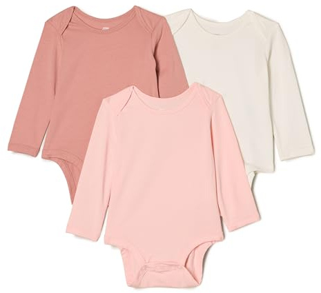 Amazon Essentials x Sofia Grainge Unisex Baby Langärmliger Body mit Rundhalsausschnitt, 3er-Pack, Elfenbein/Rosa/Terrakotta, 3-6 Monate