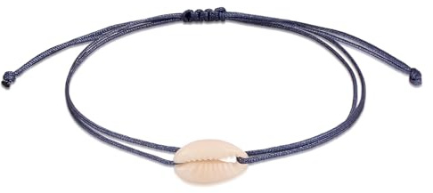 Kuzzoi Bracelet pour homme avec coquillage cauri (13 x 8 mm) Bracelet en nylon bleu réglable Longueur 19 cm - 21 cm, Nylon