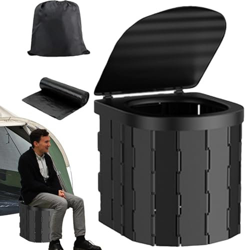 Klappbare Campingtoilette, tragbare Toiletten für Erwachsene,Faltbare Outdoor-Toilette für Erwachsene mit Deckel - Auto-Reise-Must-Have-ältere Nachttoilette außerhalb des Mülleimers für Erkundungen, R